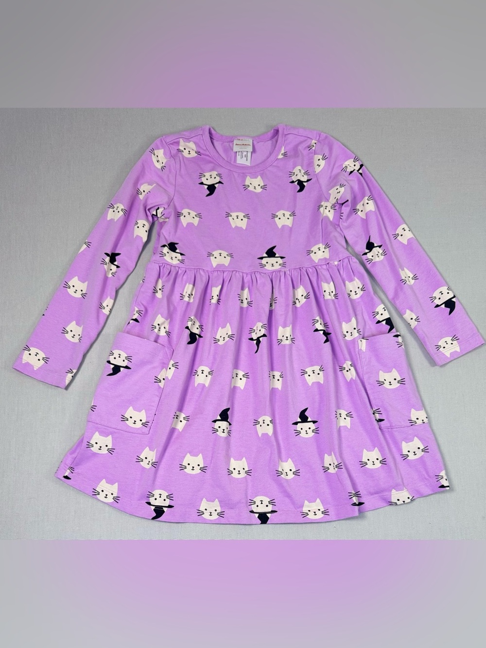 Hanna Andersson Girls Purple Halloween Witch Cat Dress 120 6-7